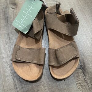 H&M Taupe Sandals with Crossover Straps and Contoured Footbed